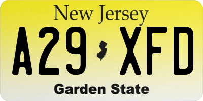 NJ license plate A29XFD