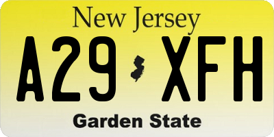 NJ license plate A29XFH