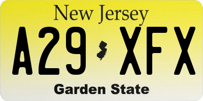 NJ license plate A29XFX