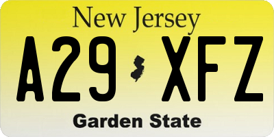 NJ license plate A29XFZ