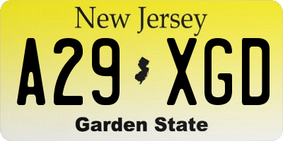 NJ license plate A29XGD