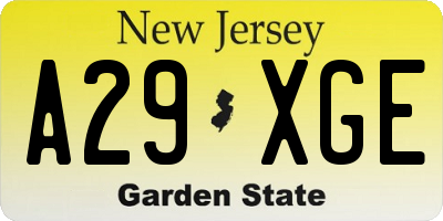 NJ license plate A29XGE