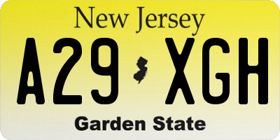 NJ license plate A29XGH