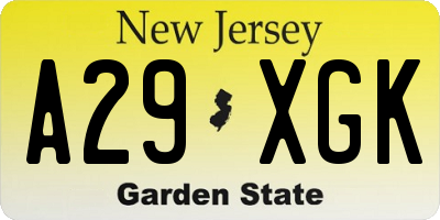 NJ license plate A29XGK