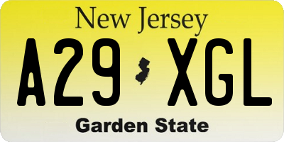 NJ license plate A29XGL
