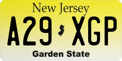 NJ license plate A29XGP