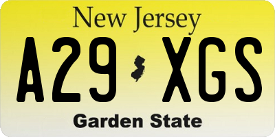 NJ license plate A29XGS