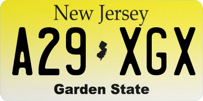 NJ license plate A29XGX