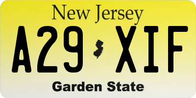 NJ license plate A29XIF