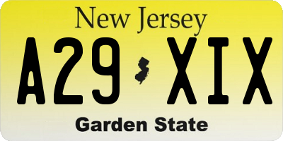 NJ license plate A29XIX