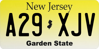 NJ license plate A29XJV