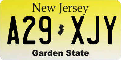 NJ license plate A29XJY