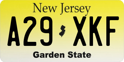 NJ license plate A29XKF