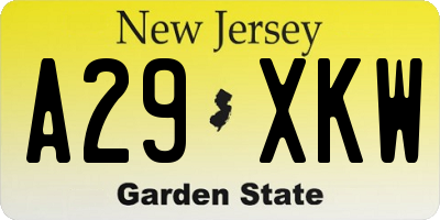 NJ license plate A29XKW