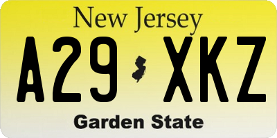 NJ license plate A29XKZ