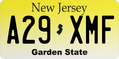 NJ license plate A29XMF