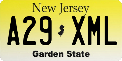 NJ license plate A29XML