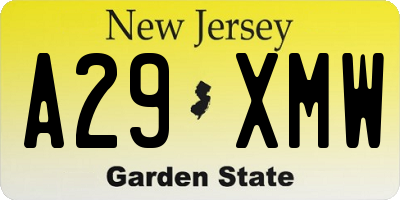 NJ license plate A29XMW