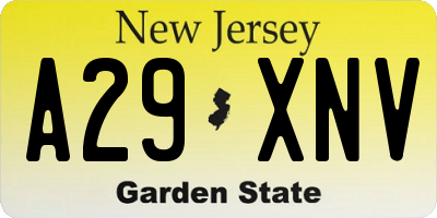 NJ license plate A29XNV