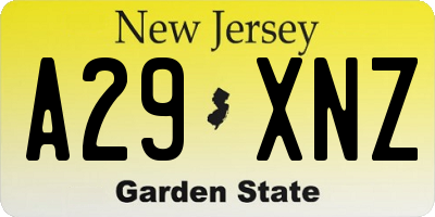 NJ license plate A29XNZ
