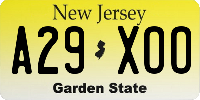 NJ license plate A29XOO