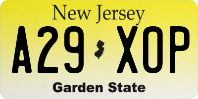 NJ license plate A29XOP
