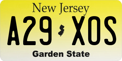 NJ license plate A29XOS