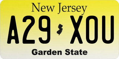 NJ license plate A29XOU