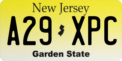 NJ license plate A29XPC