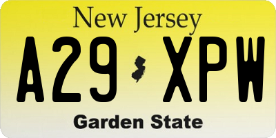 NJ license plate A29XPW