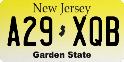 NJ license plate A29XQB
