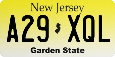 NJ license plate A29XQL