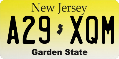 NJ license plate A29XQM