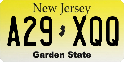 NJ license plate A29XQQ