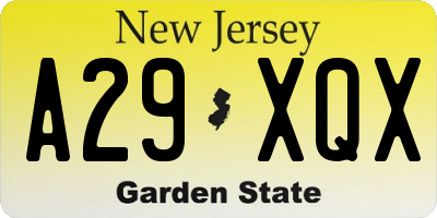 NJ license plate A29XQX