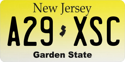NJ license plate A29XSC