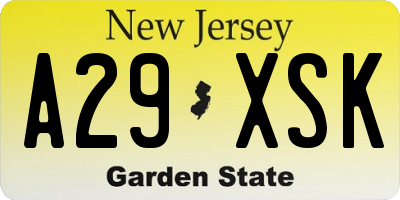 NJ license plate A29XSK