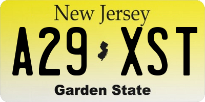 NJ license plate A29XST