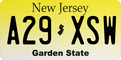 NJ license plate A29XSW
