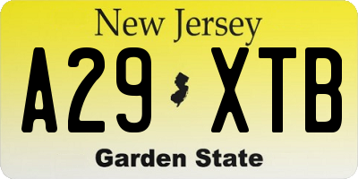NJ license plate A29XTB