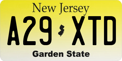 NJ license plate A29XTD