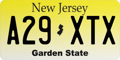 NJ license plate A29XTX