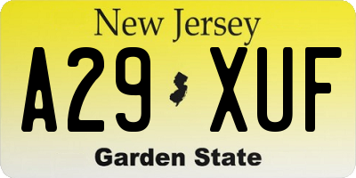 NJ license plate A29XUF
