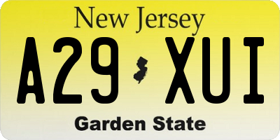 NJ license plate A29XUI
