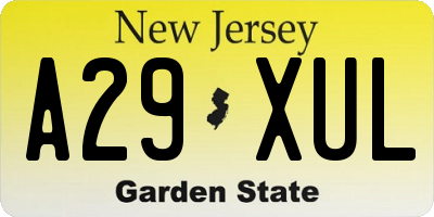 NJ license plate A29XUL