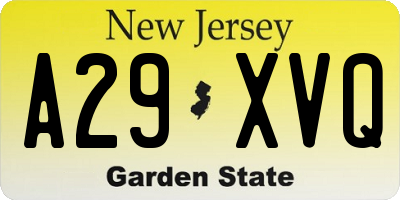 NJ license plate A29XVQ
