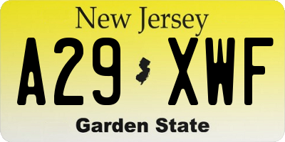 NJ license plate A29XWF