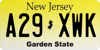 NJ license plate A29XWK