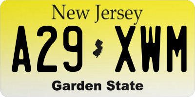 NJ license plate A29XWM