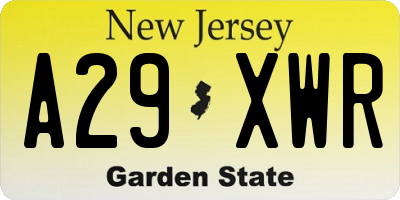 NJ license plate A29XWR
